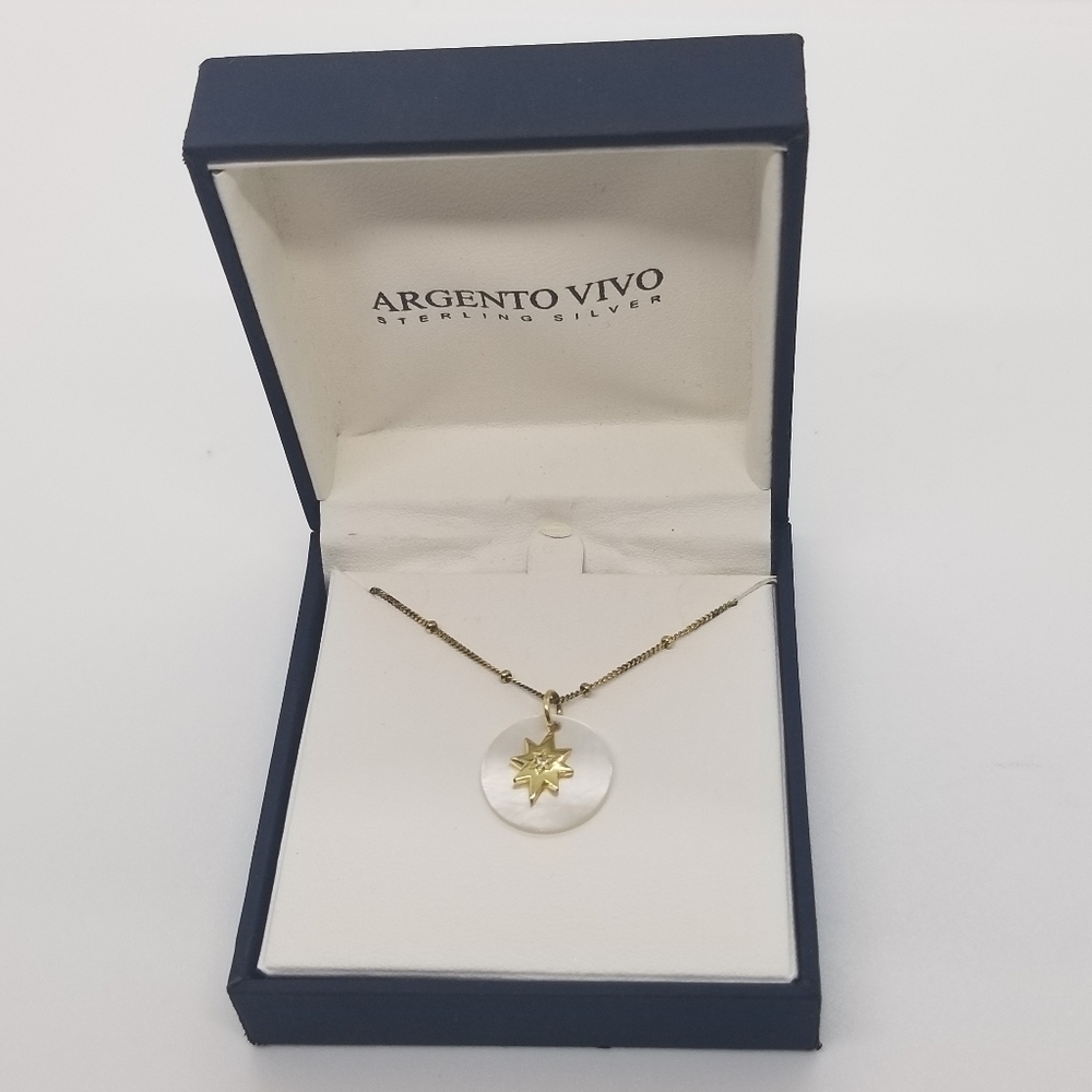 NIB Argento Vivo mother of pearl star vermeil necklace